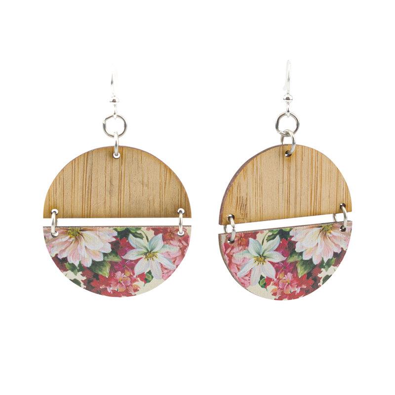 Floral Half Circles Bamboo Earrings