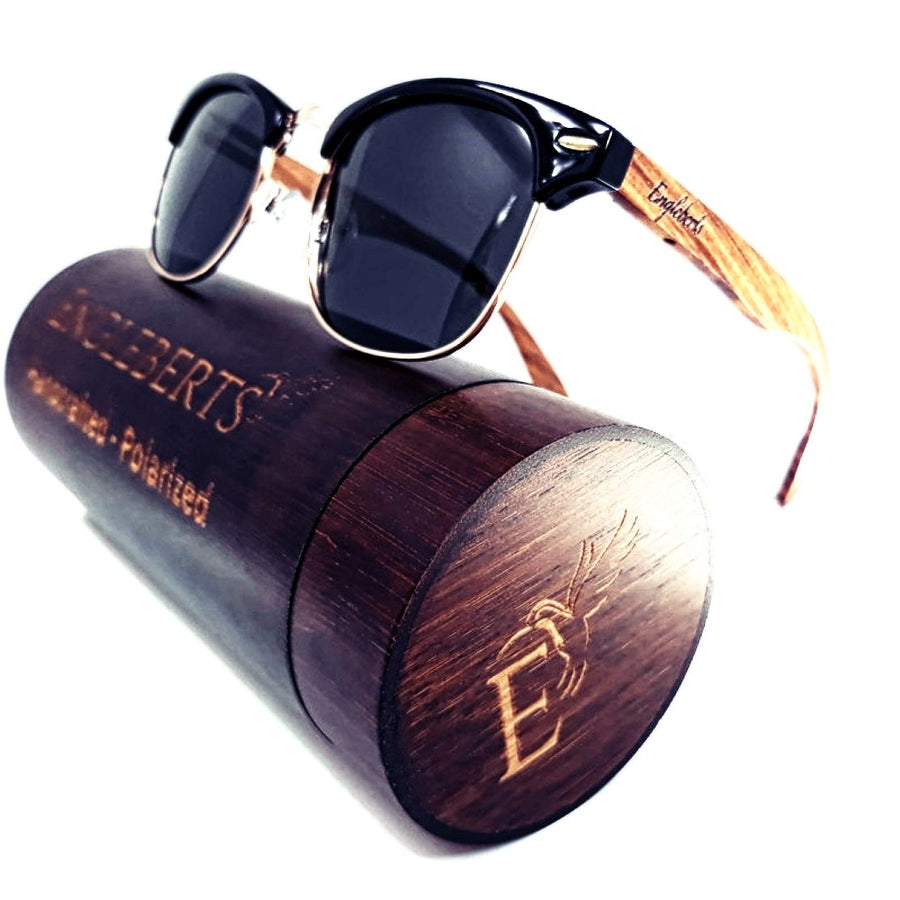 Handcrafted Walnut Wood Club Style Sunglasses With Bamboo Case