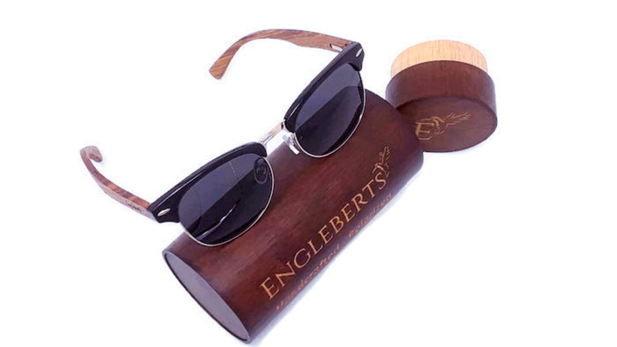 Handcrafted Walnut Wood Club Style Sunglasses With Bamboo Case