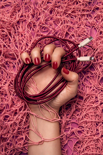 Plum iPhone Lightning cable · 6.5' · Made of recycled fishing nets