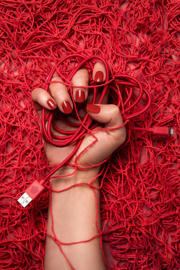 Red iPhone Lightning cable · 6.5' · Made of recycled fishing nets