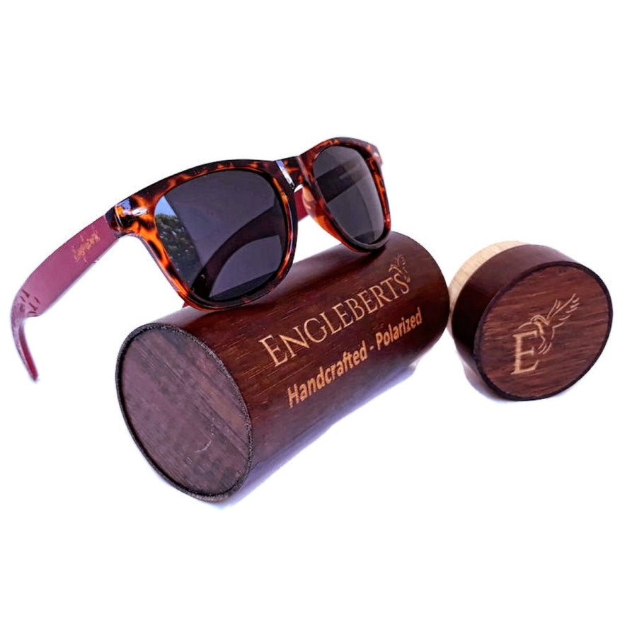 Red Bamboo Tortoise Framed Sunglasses With Wood Case, Polarized,