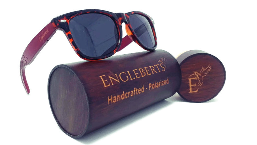 Red Bamboo Tortoise Framed Sunglasses With Wood Case, Polarized,