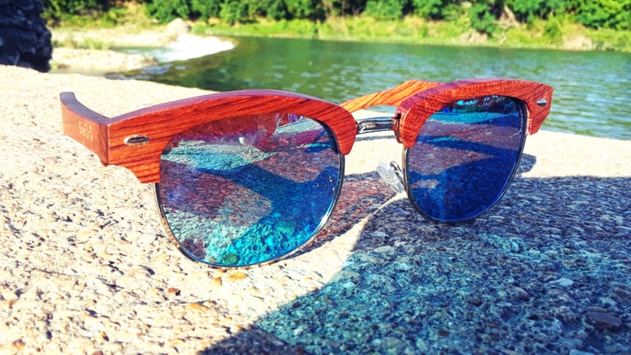 Genuine Sandalwood Sunglasses, Ice Blue Polarized